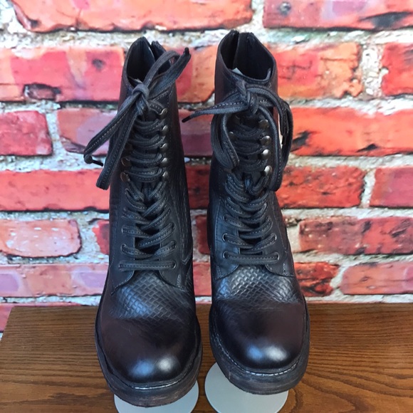 Free People Leather Santa Fe Lace-Up Boot in Black Embossed - Picture 10 of 17
